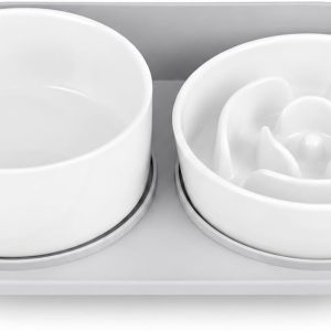 Elevated Slow Feeder Dog Bowls with Splash Proof Stand, Slow Eating 5X