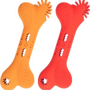 Puppy Chew Toys, [2 Pack] Interactive Treat Dispensing Puzzle Toy for Small Dogs, Tough Rubber Teething Dog Bones for Puppies