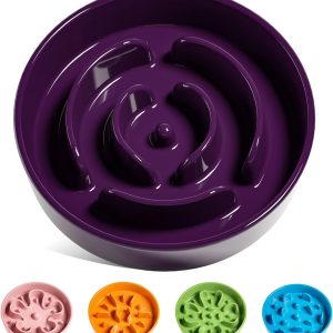Dog Bowls Slow Feeder Ceramic, 1.5 Cup Slow Feeding Bowl for Small and Medium Breed, Puzzle Dog Food Bowl for Fast Eater, Maze Purple