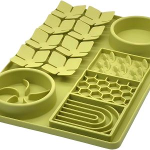 Slow Feeder Bowl, Silicone Lick Mat with Suction Cups for Dog Cat, Snuffle Mat for Pet Smell Training, Puzzle Toys for Bored Puppy, Interactive Sniff Mat for Slow Eating and Keep Busy, Green