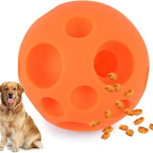 Dog Toy Balls, 5 Inch Treat Tricky Ball Food Dispensing Toys Tricky Fun Interactive Dog Toy Food Dispenser Toy Puzzle Toy Ball Dog Chew Toys Ball for Large Medium Slow Feeder Dog Bowls（Orange）