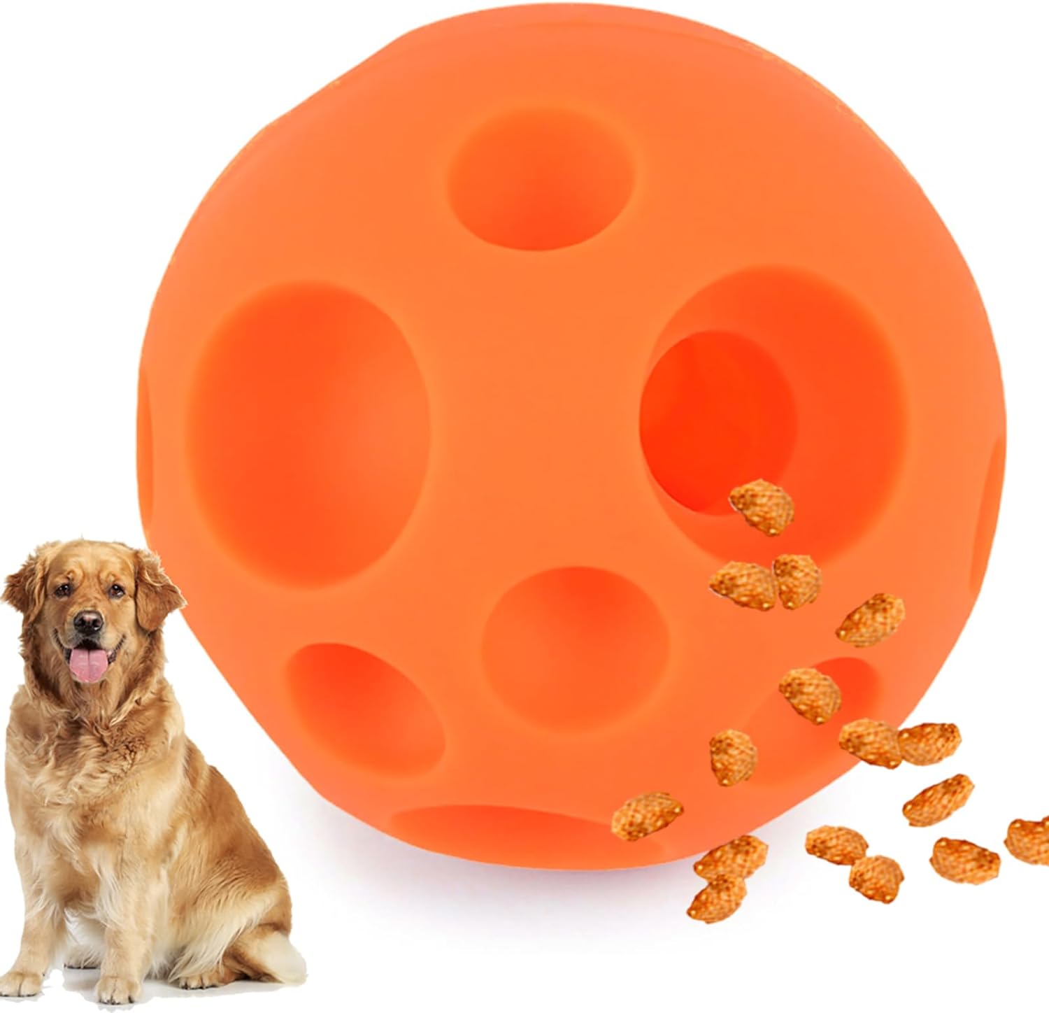 Dog Toy Balls, 5 Inch Treat Tricky Ball Food Dispensing Toys Tricky Fun Interactive Dog Toy Food Dispenser Toy Puzzle Toy Ball Dog Chew Toys Ball for Large Medium Slow Feeder Dog Bowls(Orange)