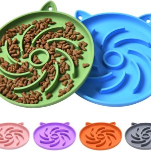 2Pcs Silicone Slow Feeder Cat Bowl,Puzzle Feeder,Interactive Toys,Slow Feeding cat Bowl Suitable for All Dry and Wet Foods,Easy to Clean Silicone Bowls(Blue and Green)