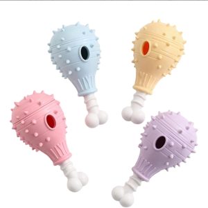 Dog Treat Dispenser Toy, Chicken Leg Teeth Grinding Slow Feeder (Set of 4)