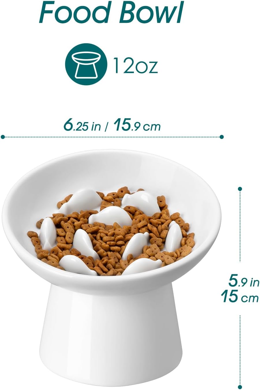 Ceramic Slow Feeder Cat Bowl, 6.25 Inch Elevated Cat Slow Feeder Bowl, Anti Vomiting for Dry and Wet Food, White - Image 2