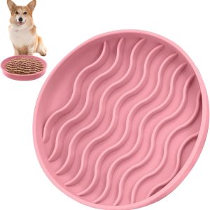 Slow Feeder Dog Bowl, Silicone Dog Puzzle Bowl Slow Feeder Puppy Bowls Slow Eating Modern Lick Mat Design Dishwasher Microwave Fit for Fast Eaters, All Small Medium Dogs Puppy Doggy (Pink)