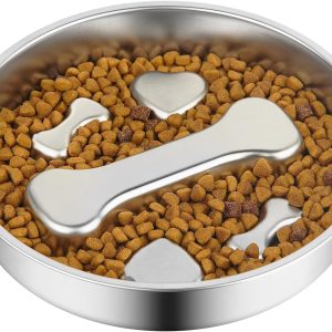 Non-Slip Stainless Steel Slow Feeder Dog Bowl, 2-Cups