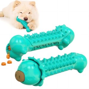 Dog Chewing & Treat Dispensing Toy with Three Cookies, Interactive Dog Bone Puzzle Toy, Wear-Resistant and Non-Slip, Pet Treat Dispensing/Teeth Grinding/Teeth Cleaning/Gnawing Toy. (Lake Blue)