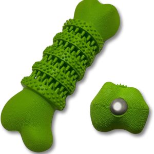 6.5” Interactive Dog Bone Toys for Medium & Large Dogs – Treat Dispenser with Teeth Cleaning, Gum Massaging & Puzzle Design (Green)