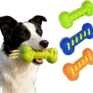 Interactive 3 Pack Dog Bone Chew Toy, Pet Squeaky Cleaning Teeth Toys, 3