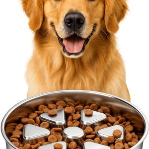 304 Stainless Steel Slow Feeder Dog Bowls, 2.5 Cups Capacity
