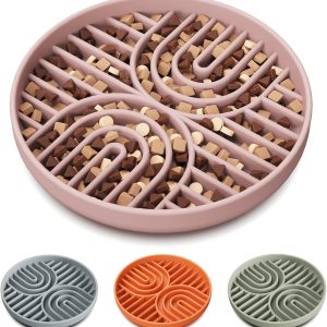 Slow Feeder Dog Bowls, Silicone Slow Feeder for Dogs & Puppies, Dog Puzzle Bowl with Suction Cups for Anxiety Relief, Slow Eating, Dishwasher Fit, for All Breed, Pink