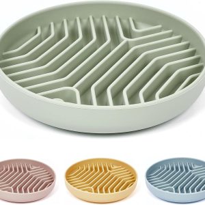 Silicone Slow Feeder Dog Bowls, Puzzle Design with Suction Cups (Green)