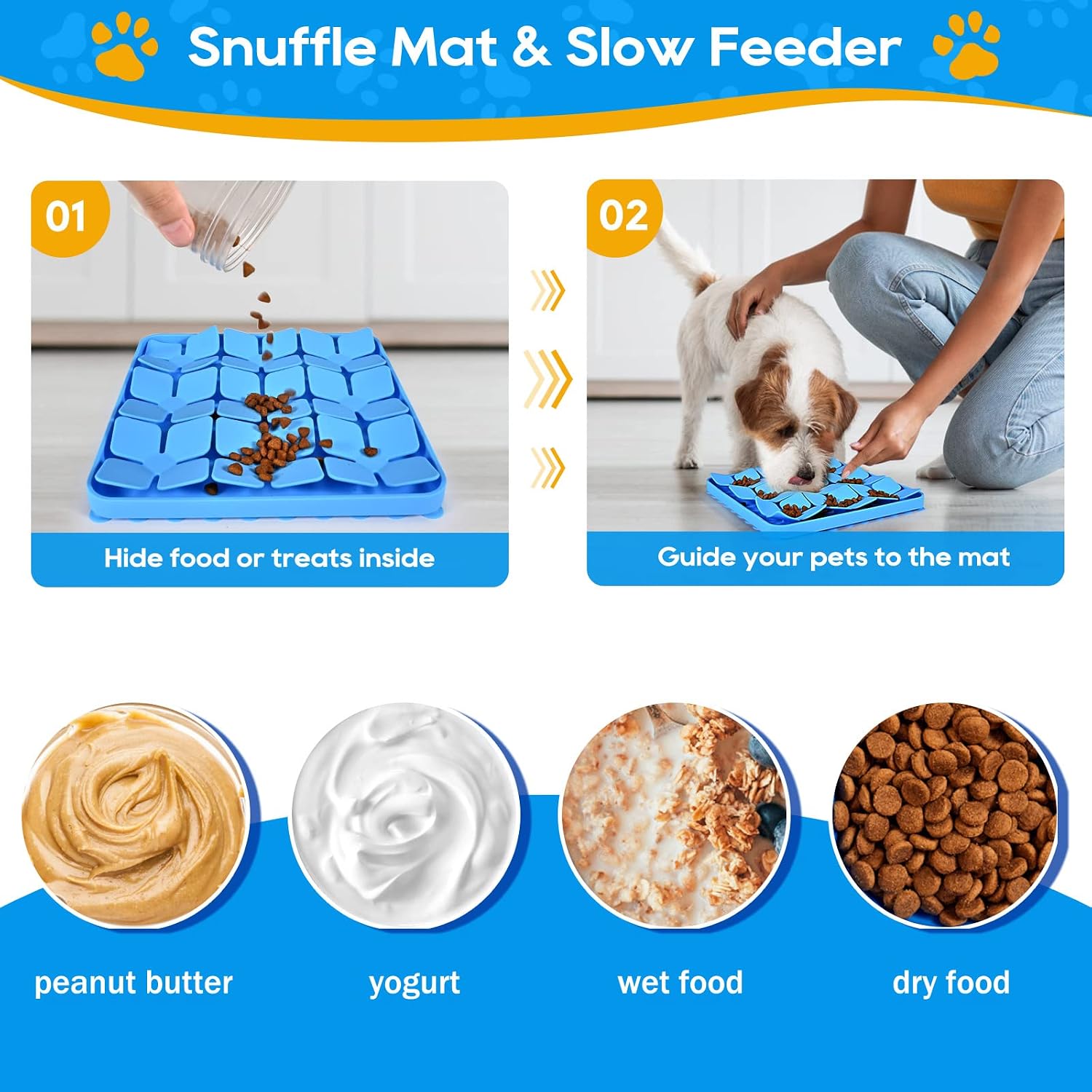 Silicone Snuffle Mat for Dogs, Blue, 8 x 8 inches - Image 2