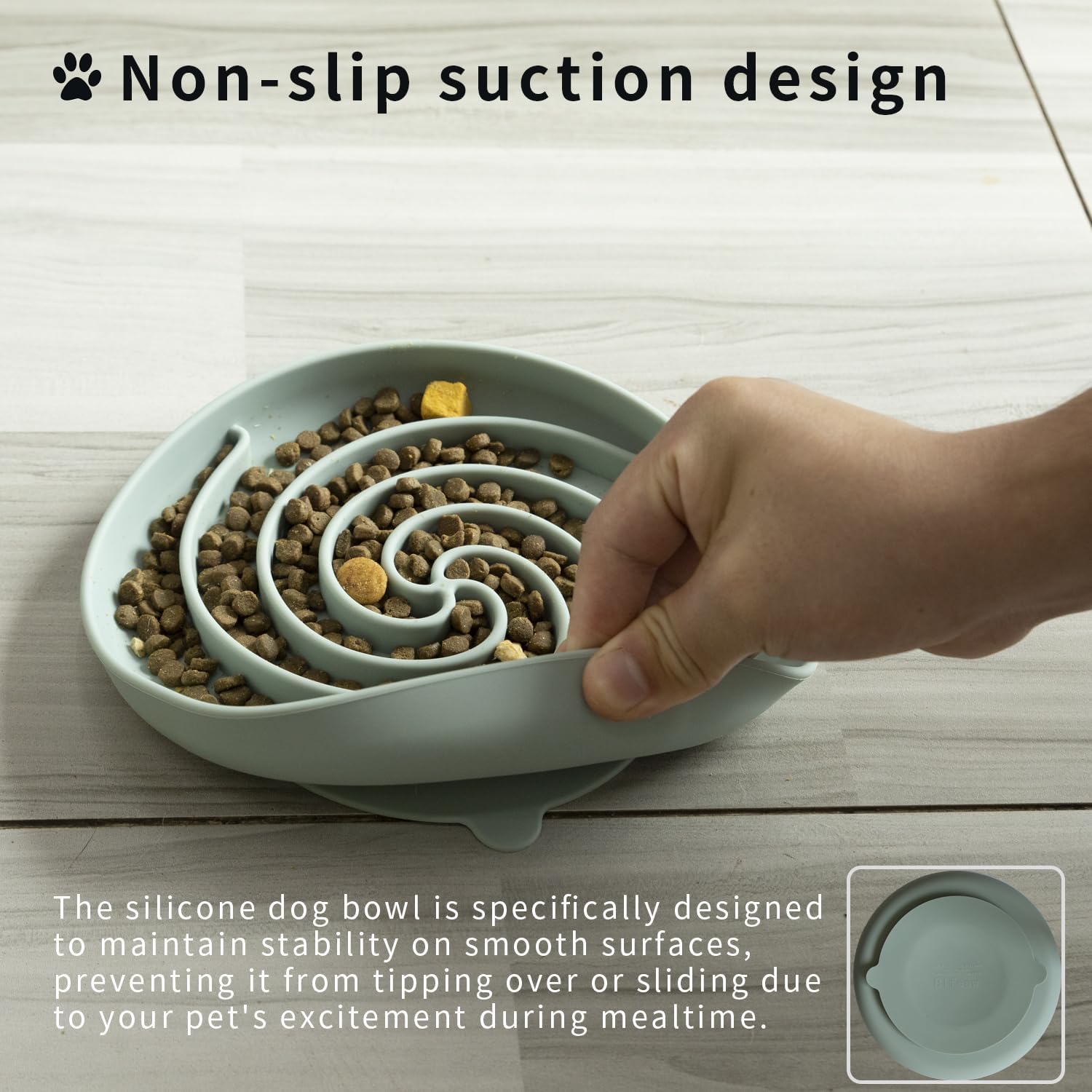 Slow Feeder Dog Bowls, Dishwasher Microwave Safe Silicone Puppy Puzzle Bowl with Non-Slip Design for Eating (Grey Green) - Image 2