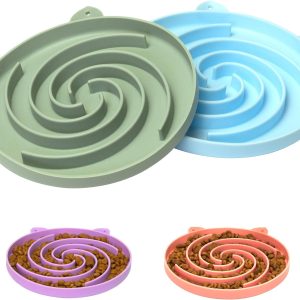 Slow Feeder Cat Bowl, Easy to Clean Silicone Bowl, Ideal for Dry and Wet Food (Green and Blue)