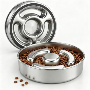 Slow Feeder Dog Bowl Stainless Steel, Metal Non-Slip Dog Food Bowls