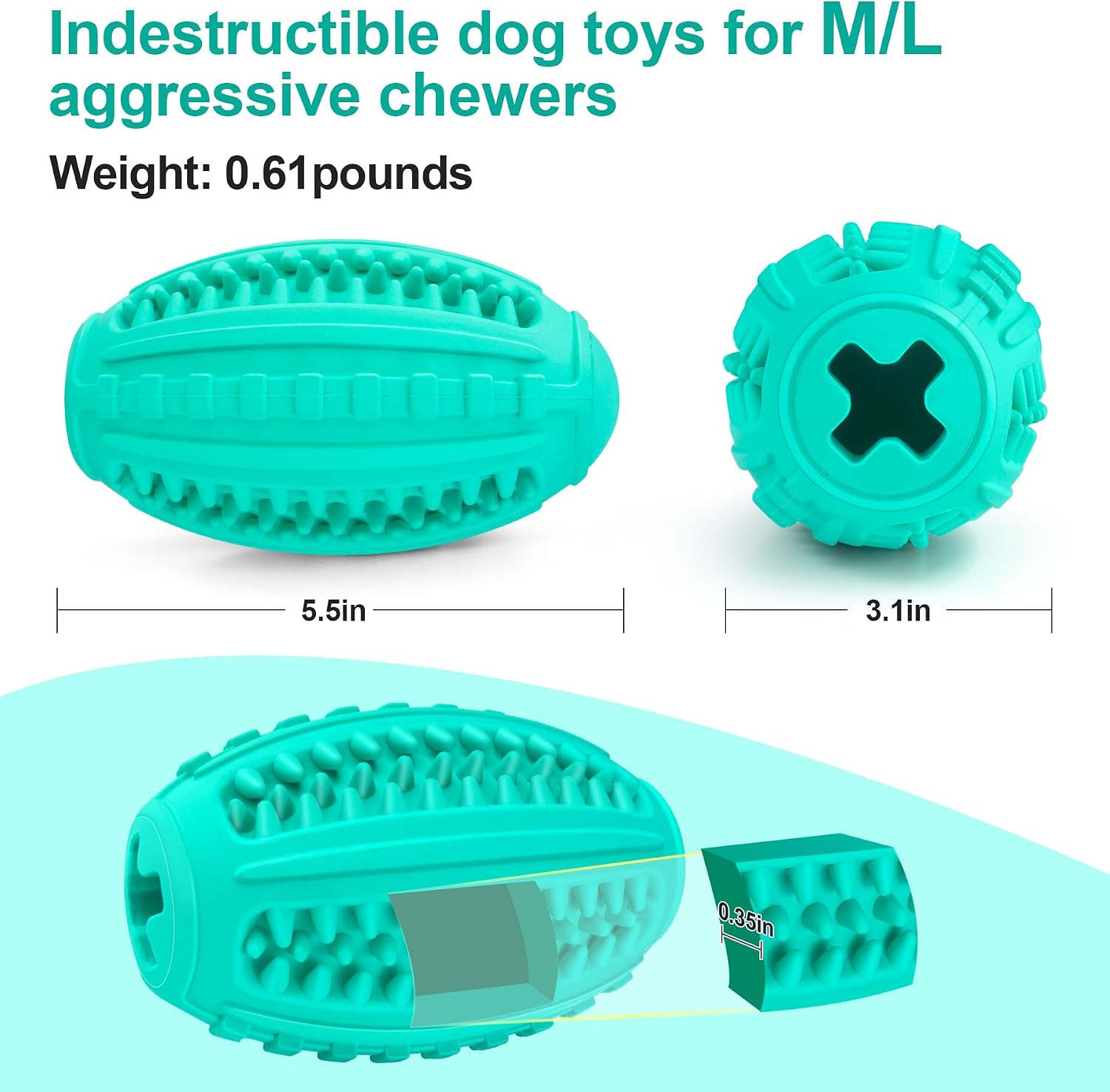Squeaky Dog Balls for Aggressive Chewers, Indestructible Squeaky Toys for Large Dogs, Treat Dispensing Toys Interactive, Treat Toy Ball, Super Chewer Toy Large Breed - Image 2