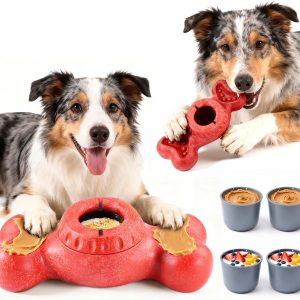 Freeze Bone for Dogs - Frozen Treat Chew Dog Toy for Aggressive Chewers to Keep Them Busy, Ice Cream Holder Freezebone with Mold Cups, Fillable Cognitive Licking Toy, Red