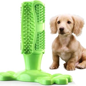 Dog Toothbrush Chew Toy with Treat Dispenser, Interactive Dog Toy for Small Medium Dogs, Puppy Teething Toy, Rubber Dog Chew Toy for Dental Cleaning, Dog Teeth Cleaning Toy & Oral Care, Green, L