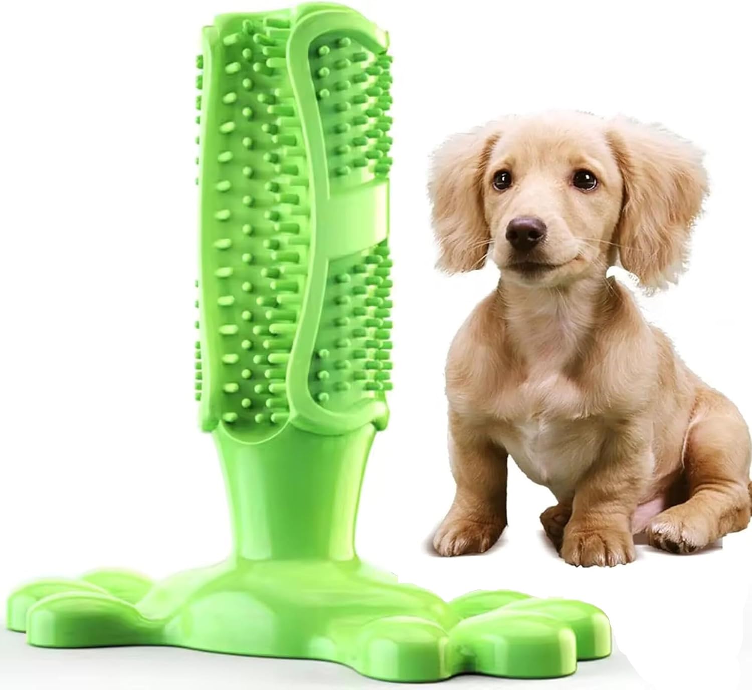 Dog Toothbrush Chew Toy with Treat Dispenser, Interactive Dog Toy for Small Medium Dogs, Puppy Teething Toy, Rubber Dog Chew Toy for Dental Cleaning, Dog Teeth Cleaning Toy & Oral Care, Green, L