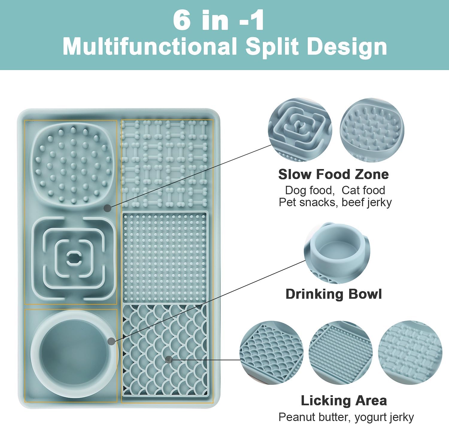 Lick Mat for Dogs, Slow Feeder Licking Mat with Suction Cups for Food and Water, Silicone Feeding Mat Perfect for Anxiety Relief Suitable for Butter Food Yogurt Peanut (Blue) - Image 2
