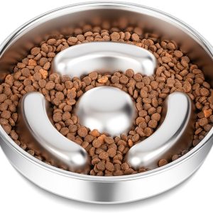 Slow Feeder Dog Bowl Stainless Steel，8-inch Diameter Dog Slow Feeder Bowl，Heavy Duty with Non-Slip Rubber Base，2Cups Capacity for Medium & Large Dog.Thick and Heavy Edition