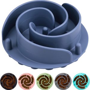 Slow Feeder Dog Bowls Insert,  Soft Silicone Slow Eating Feeder Insert with Suction Cups for Small, Medium and Large Dogs, Fit into Basic and Elevated Dog Bowls, Dark Blue
