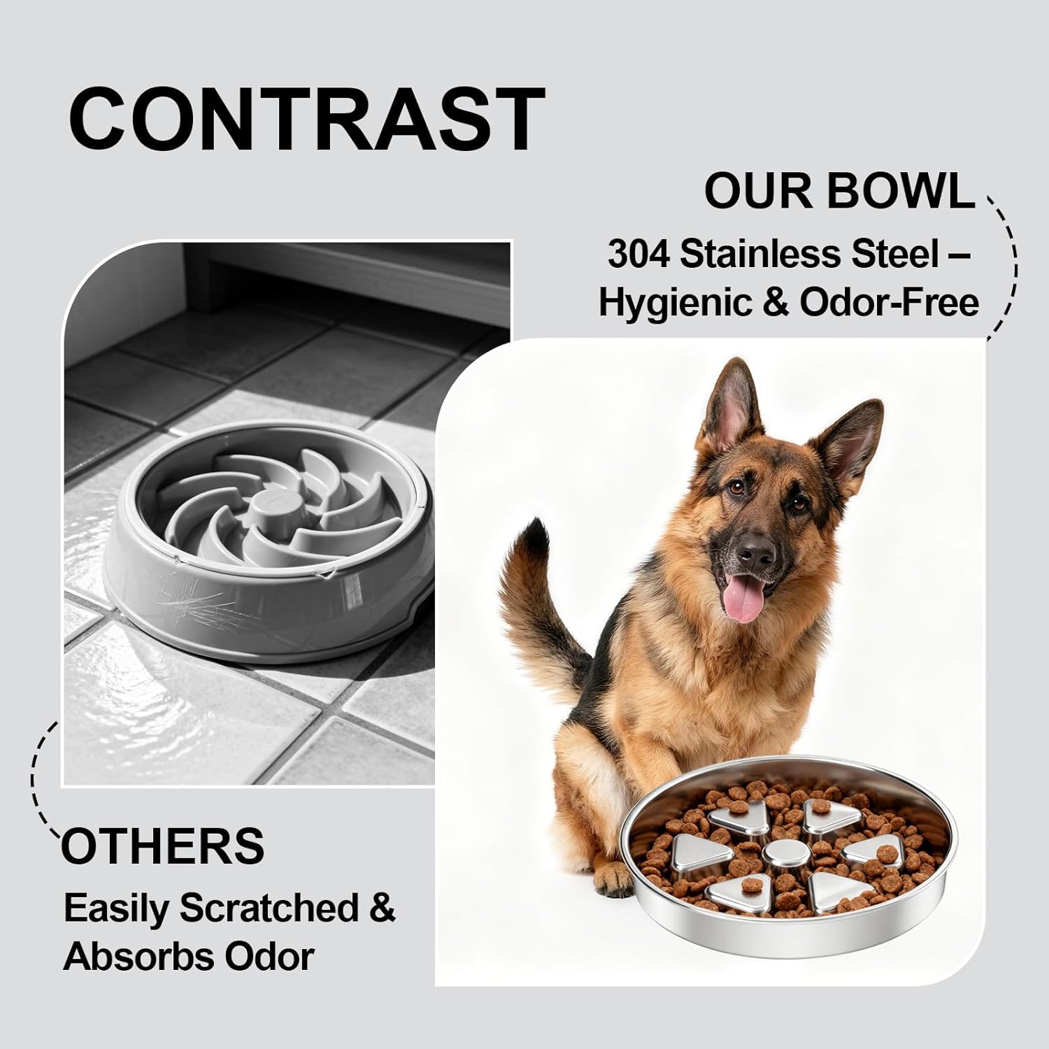 304 Stainless Steel Slow Feeder Dog Bowls, 2.5 Cups Capacity - Image 2