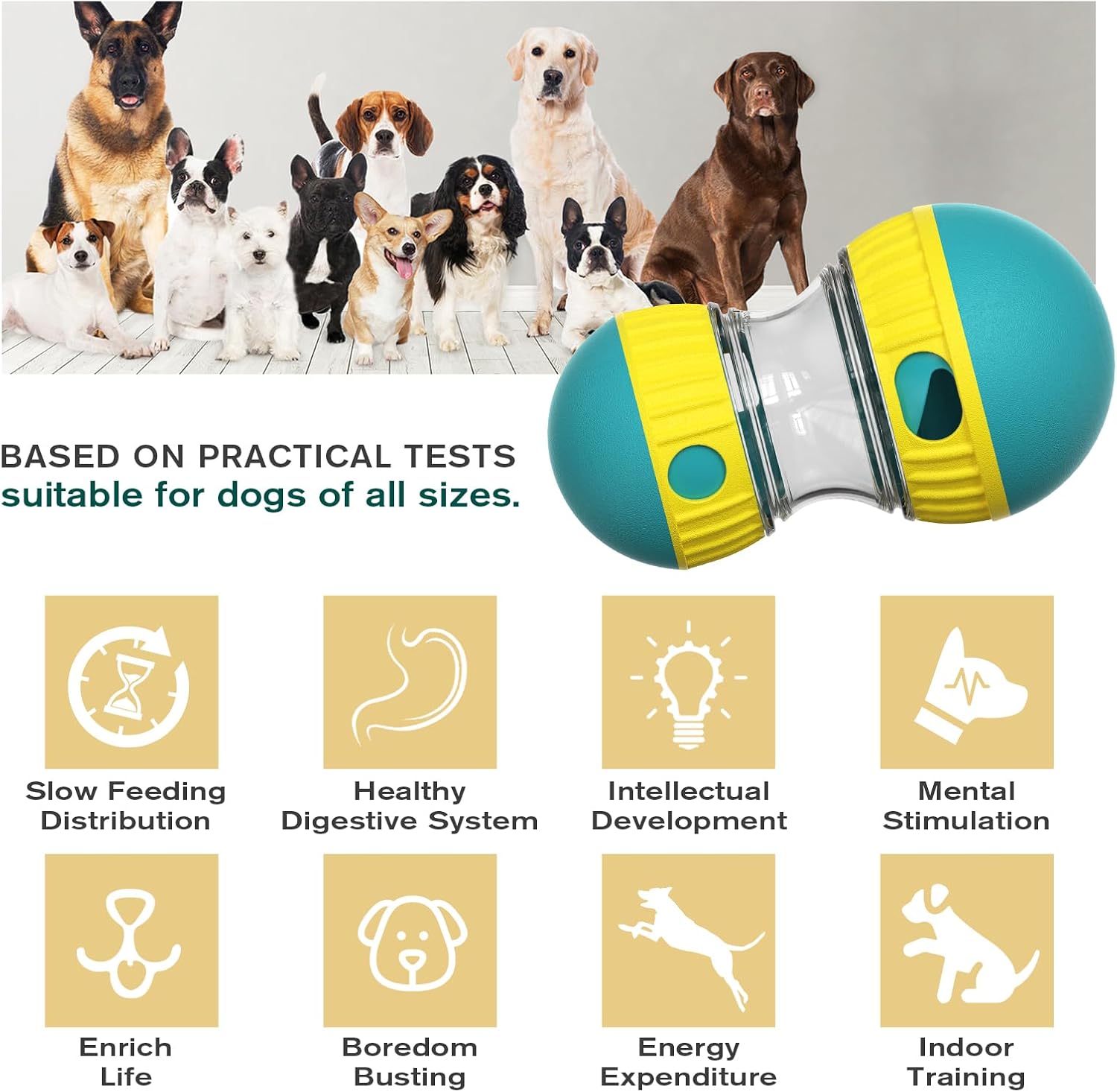 Dog Puzzle Toy Adjustable Treat Dispensing Ball Food Dispenser Tough Slow Feeder Puppy Enrichment Training Toy Pet Interactive Chase Toys for Small Medium Large Dogs to Keep Them Busy, Green - Image 2