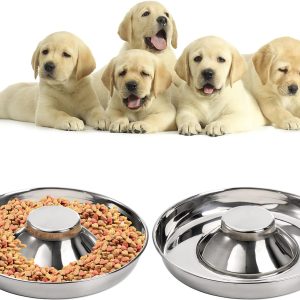 2 Pack Stainless Steel Puppy Bowls, Pet Slow Feeder Bowls, Non-Skid Dog Food and Water Bowl, Feeding Weaning for Small Medium Large Dogs, Cat, Pets, Multiple Puppies