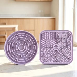 Dog Lick Mat for Anxiety Relief, Slow Feeder Bowl for Dogs & Cats, Silicone Lick Pad with Strong Suction Cups for Pet Grooming, Bath, Tooth Cleaning, Distraction and Calming, Purple