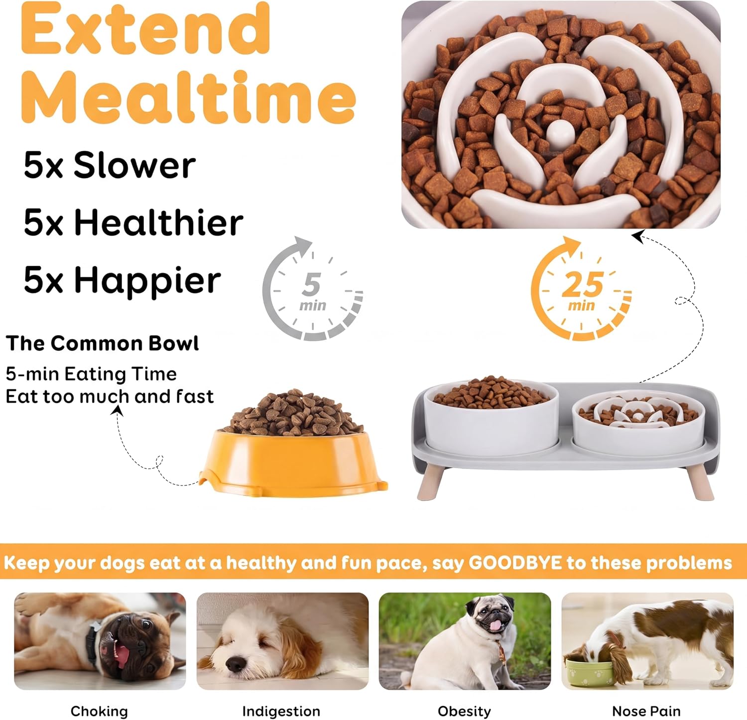 Elevated Slow Feeder Dog Bowls with Splash Proof Stand, Slow Eating 5X - Image 2