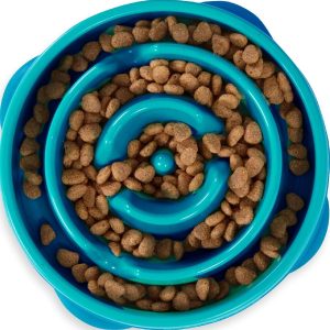 Medium 2‑Cup Capacity, Slow Feeding, Small to Medium Dogs & Cats, Non-Slip, Turquoise, Drop Pattern