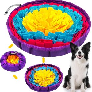 Snuffle Mat for Dogs Adjustable Slow Feeder Bowl Interactive Enrichment Puzzle Toys for Small Medium Large Breed Dogs Cats Puppy Sniff Foraging Mats Mental Stimulation Treat Game, 19*19 inch