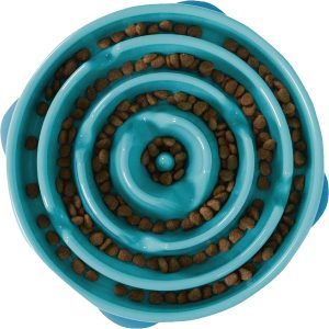 Large 4‑Cup Capacity, Slow Feeding, Medium to Large Dogs, Non‑Slip, Turquoise, Drop Pattern