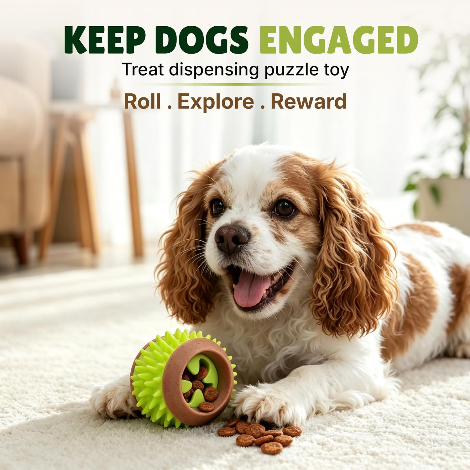 Dog Treat Ball, Treat Dispensing Puzzle Toys for Small & Medium Dogs, Green - Image 2