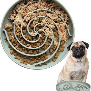Slow Feeder Dog Bowls, Dishwasher Microwave Safe Silicone Puppy Puzzle Bowl with Non-Slip Design for Eating (Grey Green)