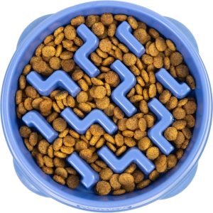 Medium 2‑Cup Capacity, Slow Feeding, Small to Medium Dogs & Cats, Non-Slip, Blue, Notch Pattern